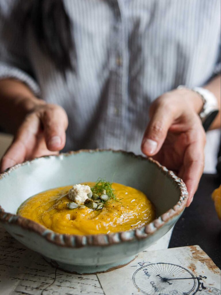 vertical shot of finished butternut squash soup